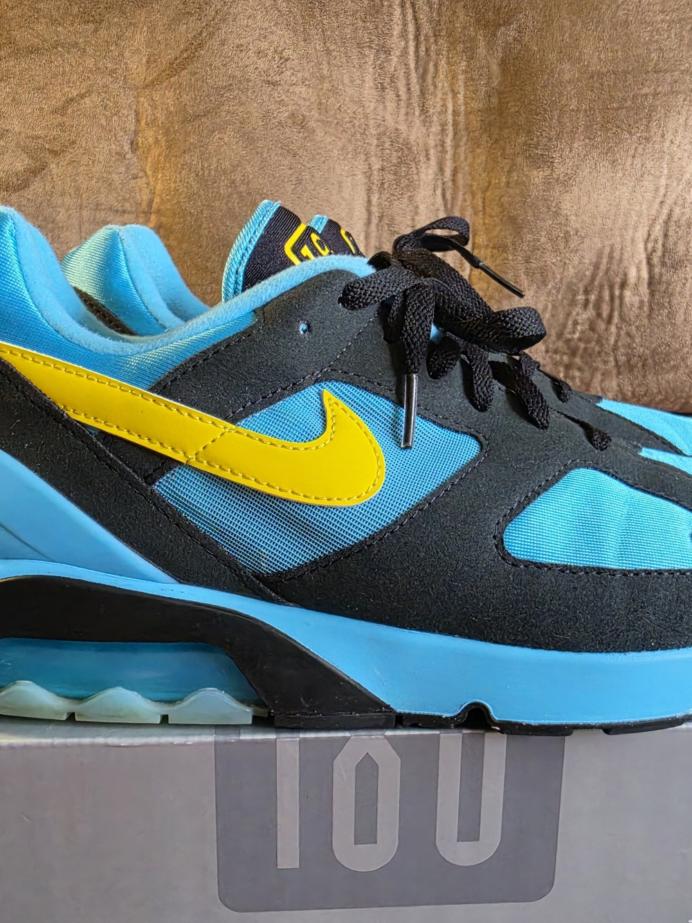 Nike AirMax 180 Men's Blue and Yellow Athletic Sneakers - Picture 3 of 12